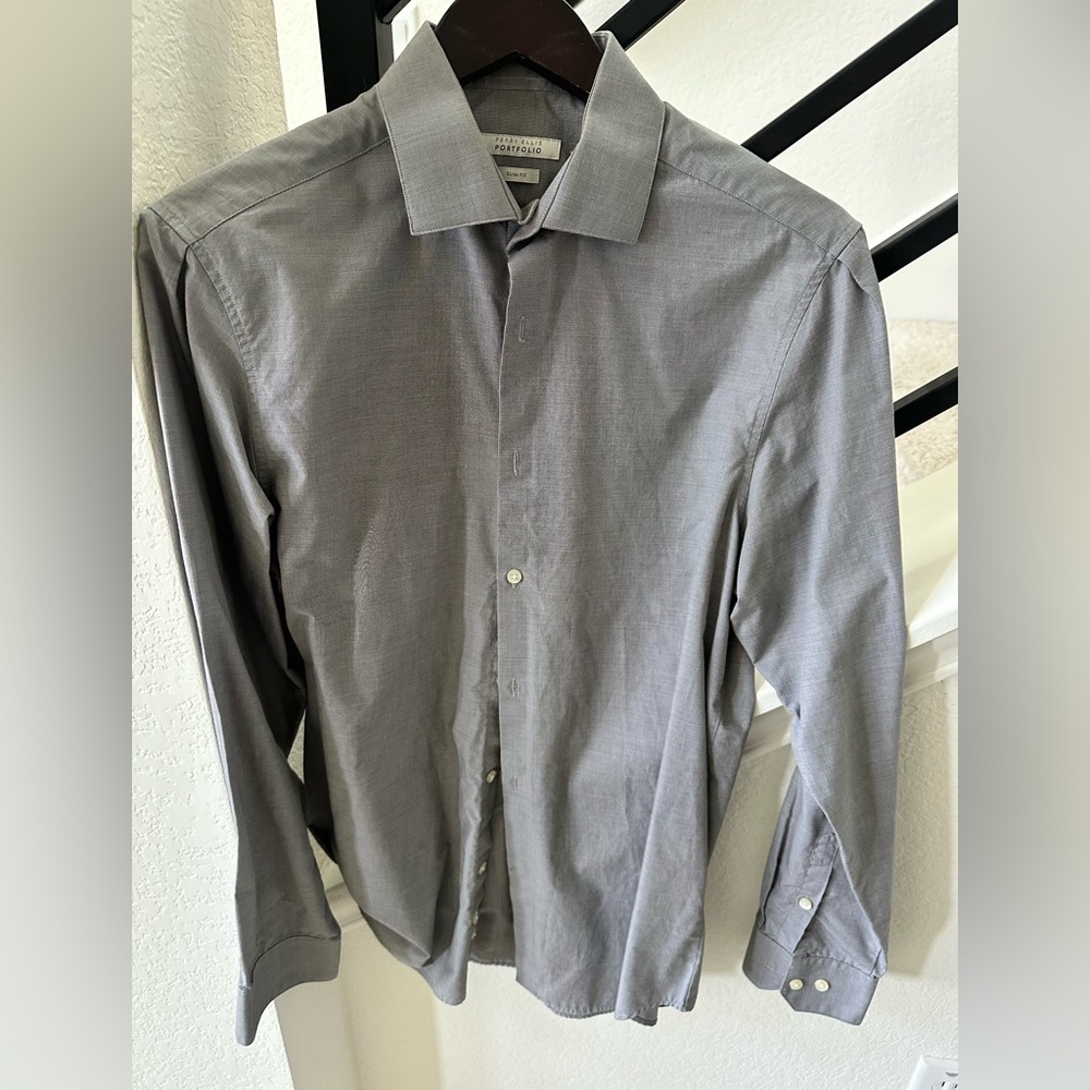Perry Ellis Slim Fit Gray Dress Shirt 15 x 34/35.